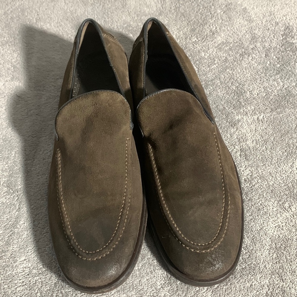 Johnston & Murphy Olive Brown Suede Slip-On Loafers